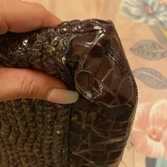 Just Cavalli folding bag in patent faux gray/brown leather with charcoal accents - Picture 12 of 12